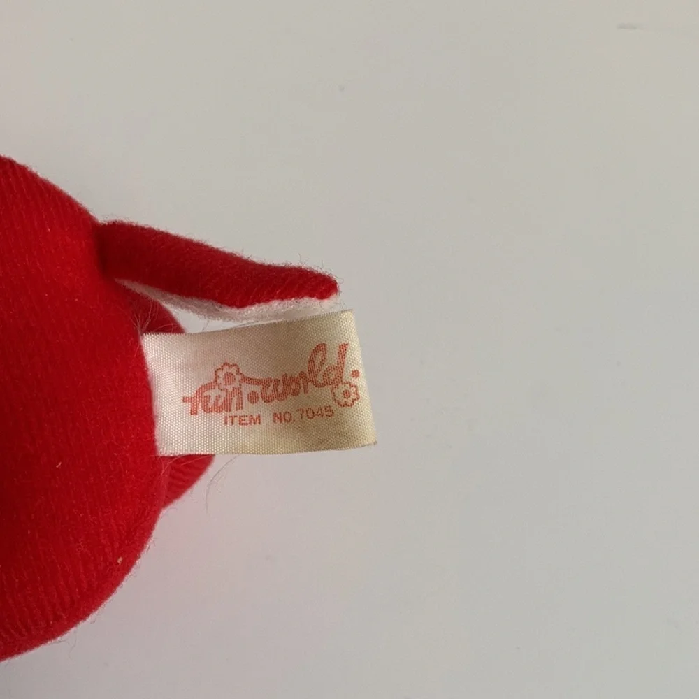 Vintage Fun World, Inc. Taiwan stuffed red reindeer white spots Christmas